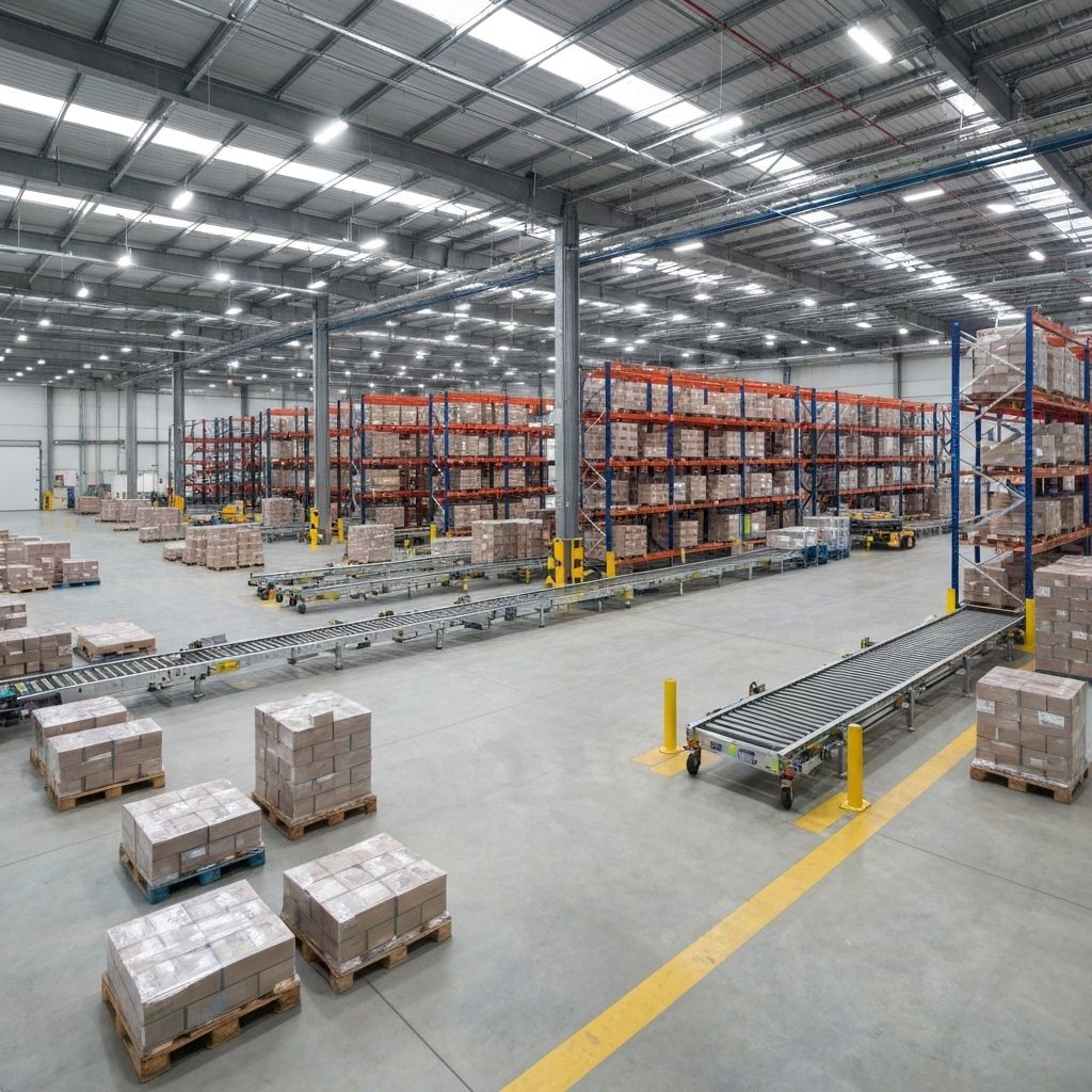 Modern industrial warehouse with logistics operations